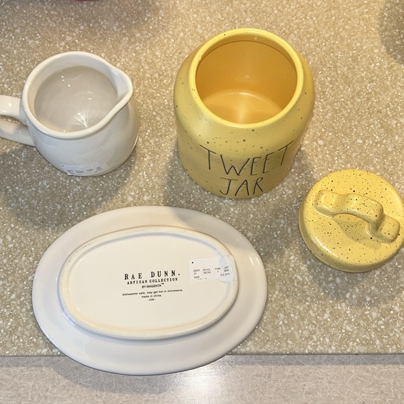 Rae Dunn 3 pieces, creamer, treat dish and dog treats jar people treats. 2 new - Picture 2 of 7
